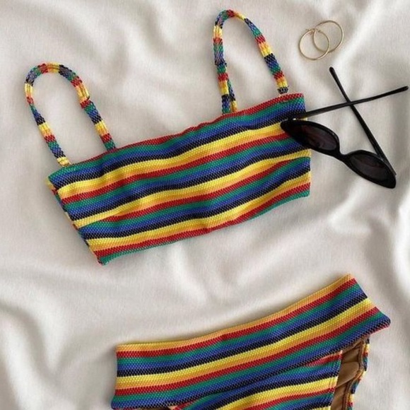 Montce Other - Montce Rainbow Stripe Bikini Top - Red Yellow Green Blue Purple